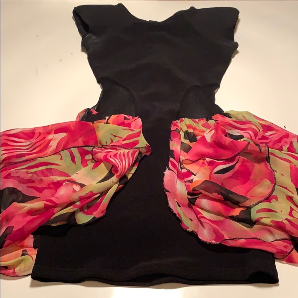 black renee london dress with floral flows